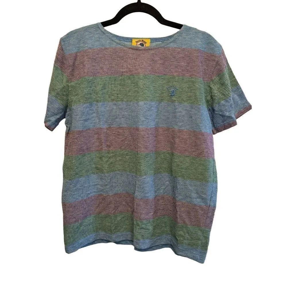 Vintage Duck Head Striped Embroidered Logo T-Shirt Men's Size Large